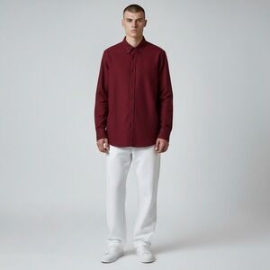 Zara Man Slim Fit Button Down Super Soft Shirt Burgundy Red Lg Sleeve Size Large
